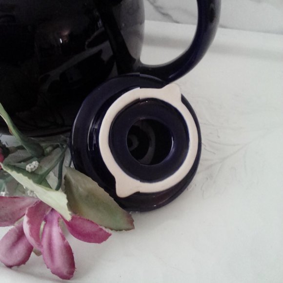 VTG CROWN STONEWARE TEAPOT DARK NAVY - Picture 3 of 5